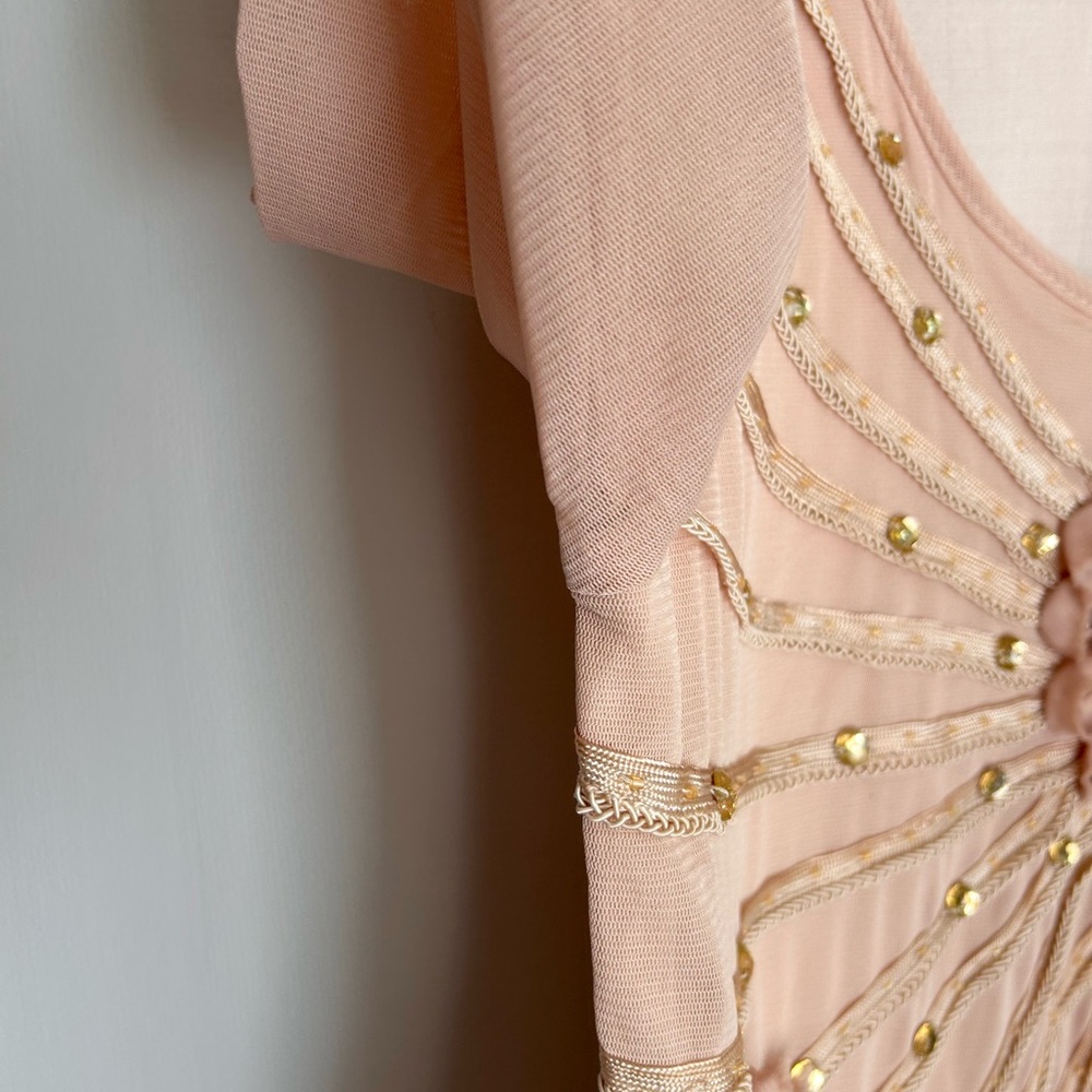 PRETTY ANGEL Silk Mesh Applique Beaded Slip Dress Fairy Coquette Angel Boho Sz L - Picture 7 of 16